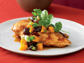 A plate of Chicken with Mango-Cherry Salsa