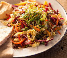 A plate of Rainbow Slaw with Miso Dressing
